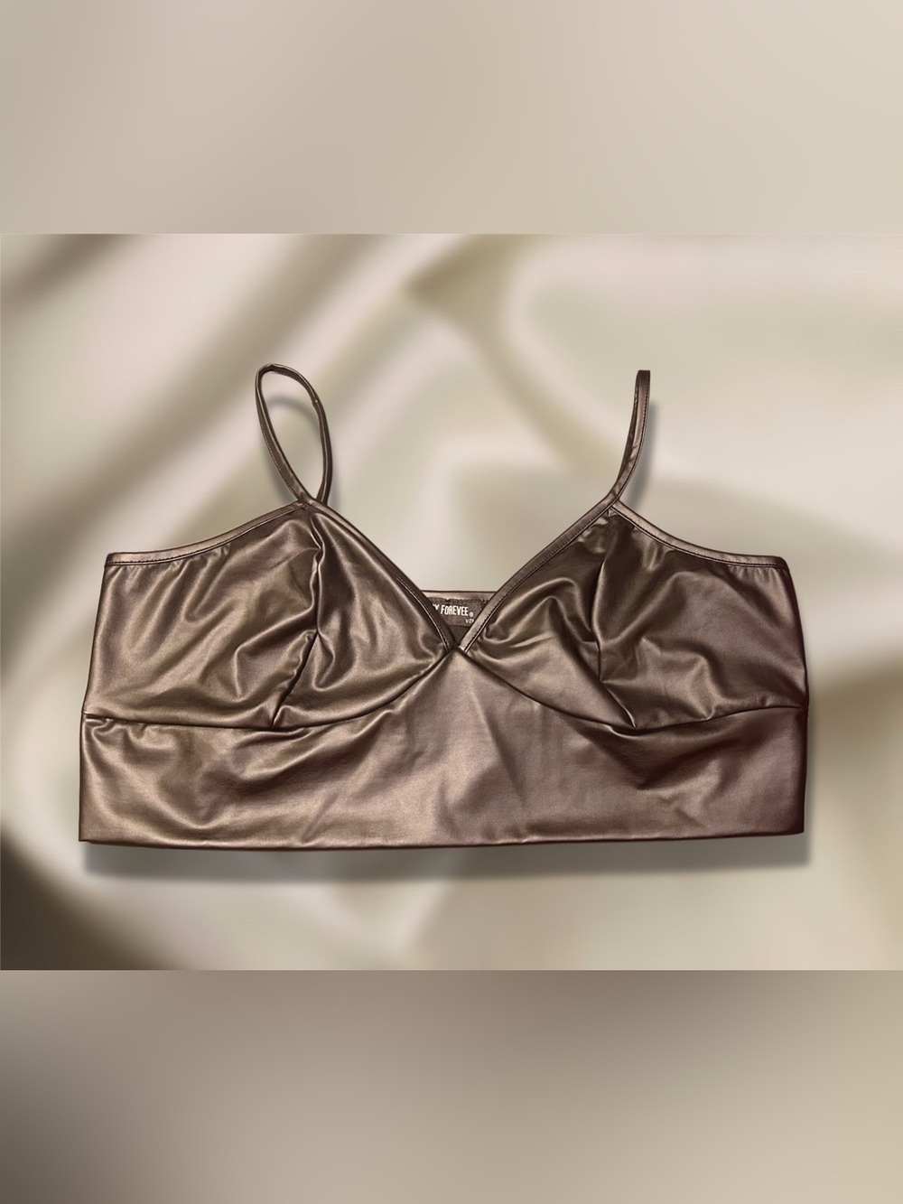 Pebby Forevee Black Faux Leather Look Brami Crop